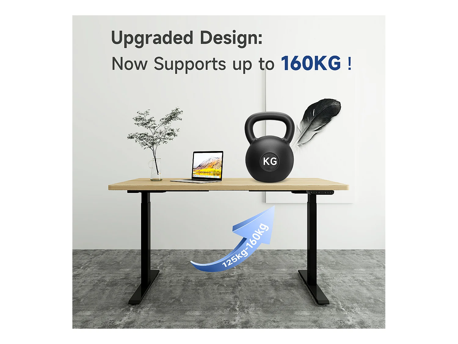 Mesa de pé ajustável em altura para escritório em casa, motores duplos, mesa de computador elétrica de pé de 58 x 180 cm com 4 preferências de memória, portas USB