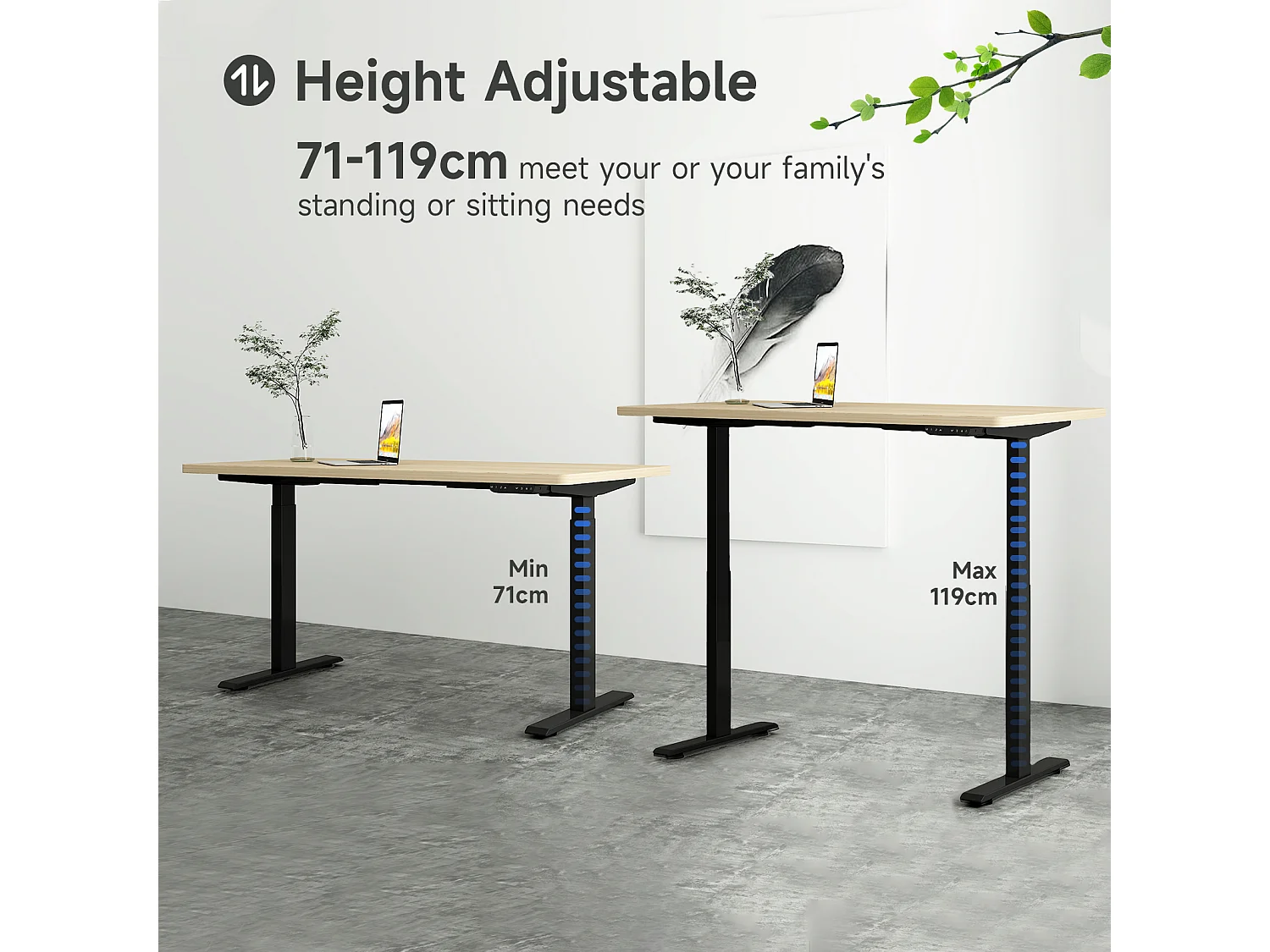 Mesa de pé ajustável em altura para escritório em casa, motores duplos, mesa de computador elétrica de pé de 58 x 180 cm com 4 preferências de memória, portas USB