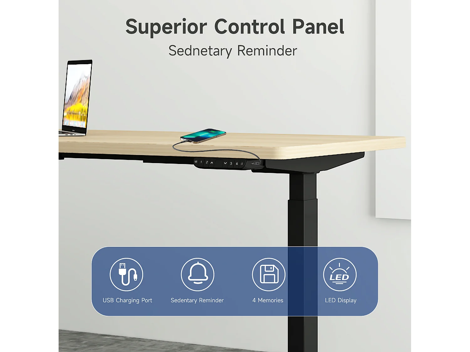 Mesa de pé ajustável em altura para escritório em casa, motores duplos, mesa de computador elétrica de pé de 58 x 180 cm com 4 preferências de memória, portas USB