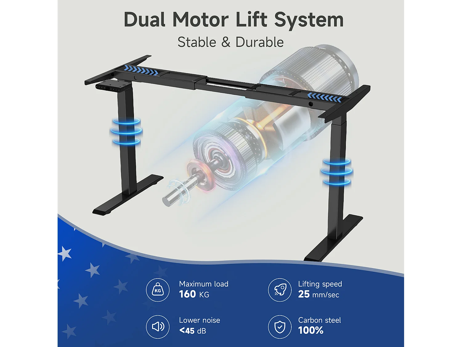 Höhenverstellbarer Stehschreibtisch für das Home Office, Dualmotoren, 58x180cm elektrischer Stehcomputer-Schreibtisch mit 4 Speicherpräferenzen,USB-Anschlüsse