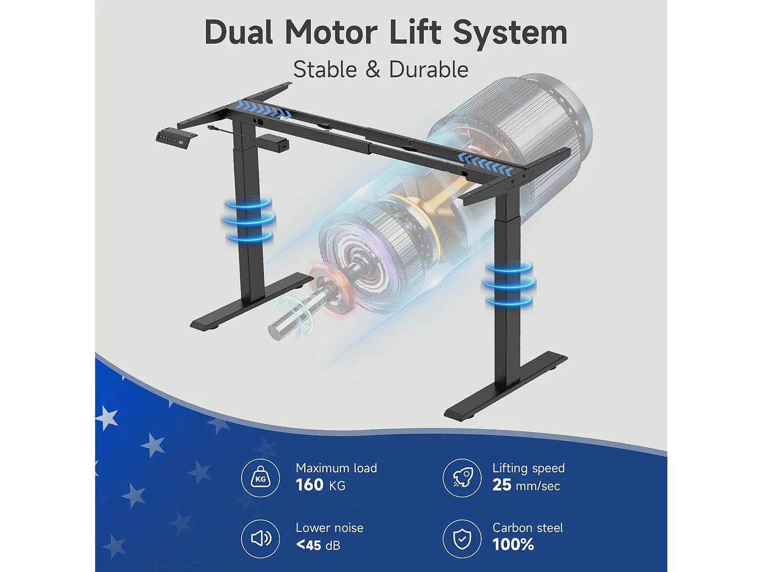 Höhenverstellbarer Stehschreibtisch für das Home Office, Dualmotoren, 58x180cm elektrischer Stehcomputer-Schreibtisch mit 4 Speicherpräferenzen