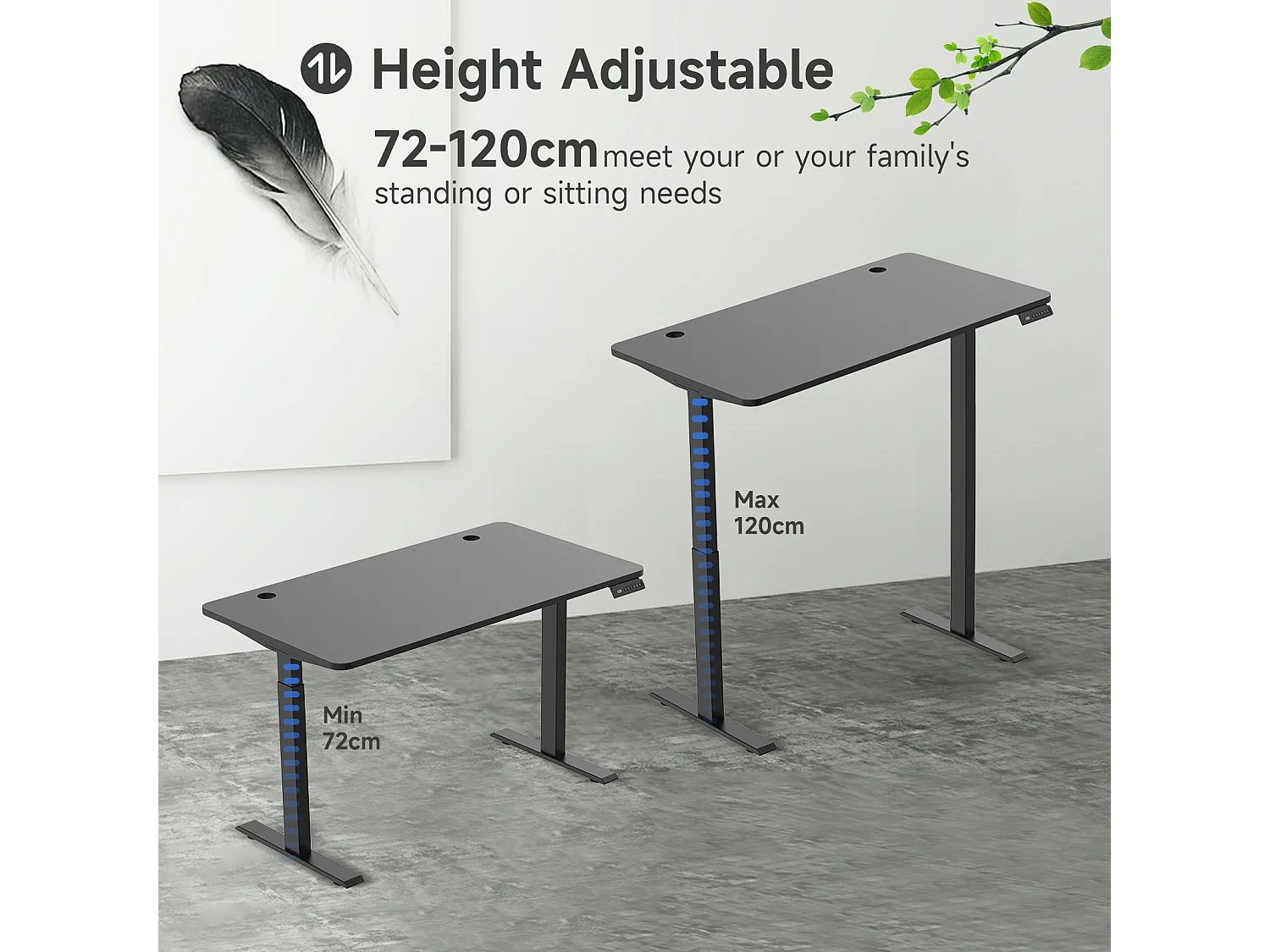 Mesa de pé ajustável em altura para escritório em casa, motores duplos, mesa de computador elétrica de pé de 58 x 180 cm com 4 preferências de memória