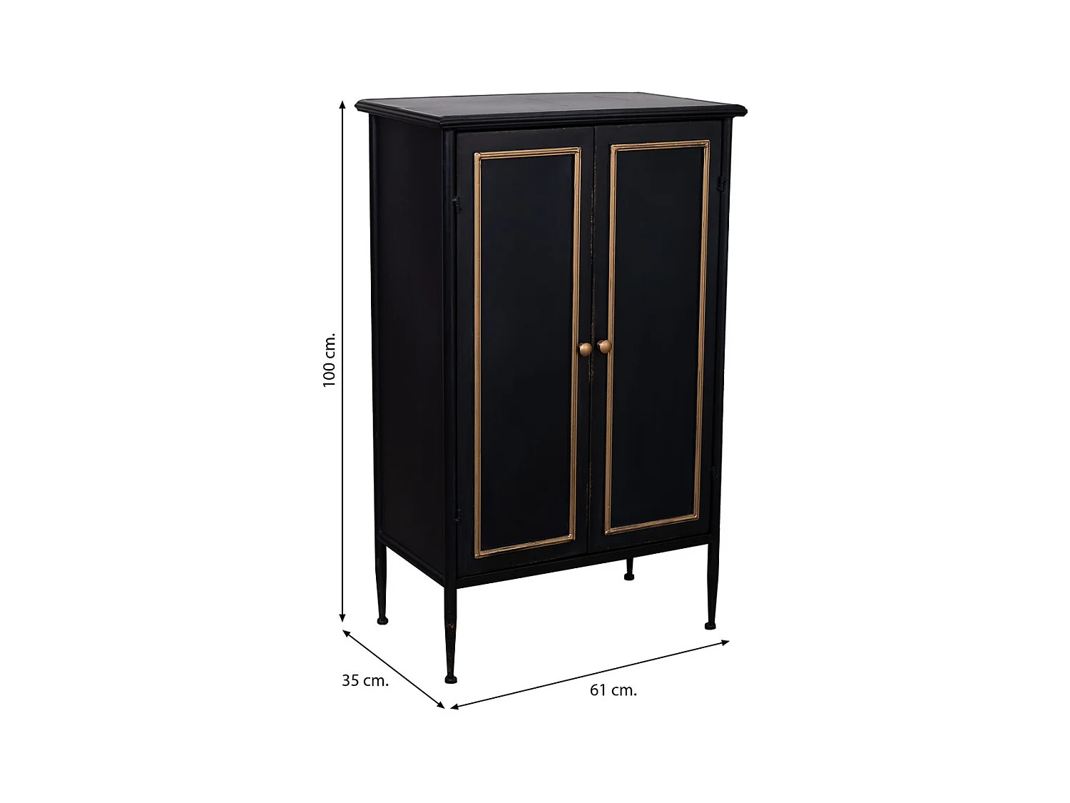 Schrank mit 2 Türen in gealtertem Schwarz 61x35x100