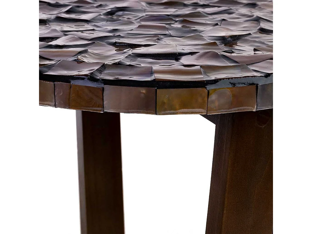 Table d'appoint en bois et nacre marron d36x40h cm