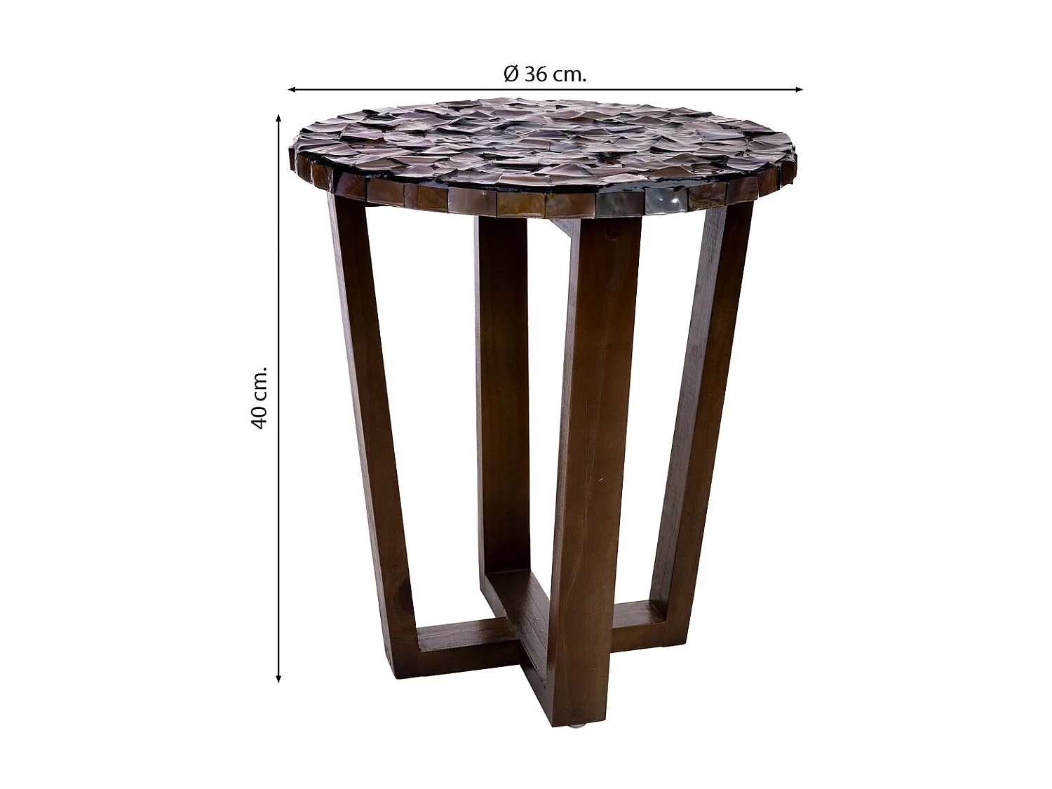 Mesa de apoio em madeira e madrepérola castanha d36x40h cm