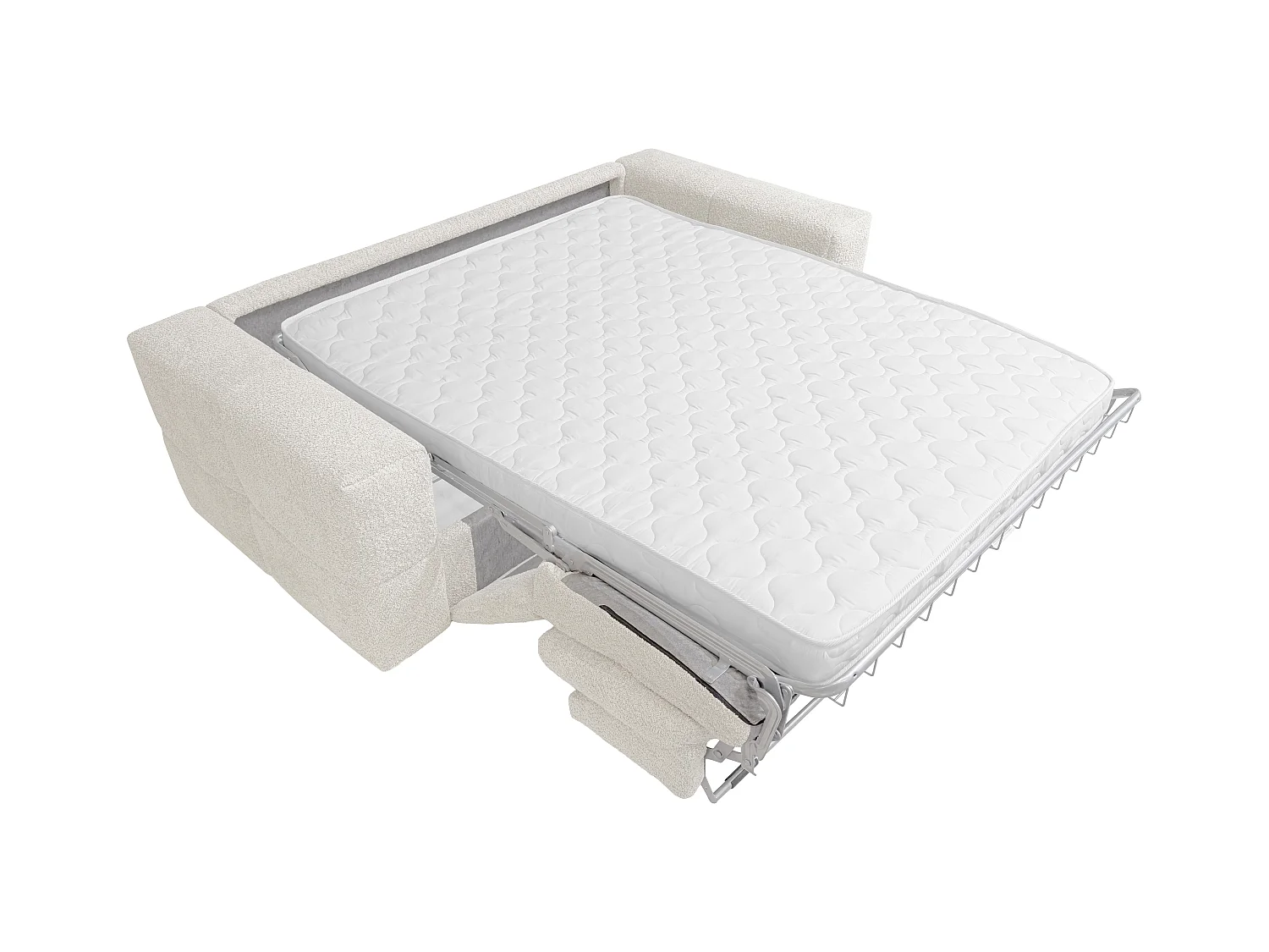 Canapé 3 places convertible express en tissu bouclette beige - Couchage 140 cm - Matelas 13 cm ISSORO