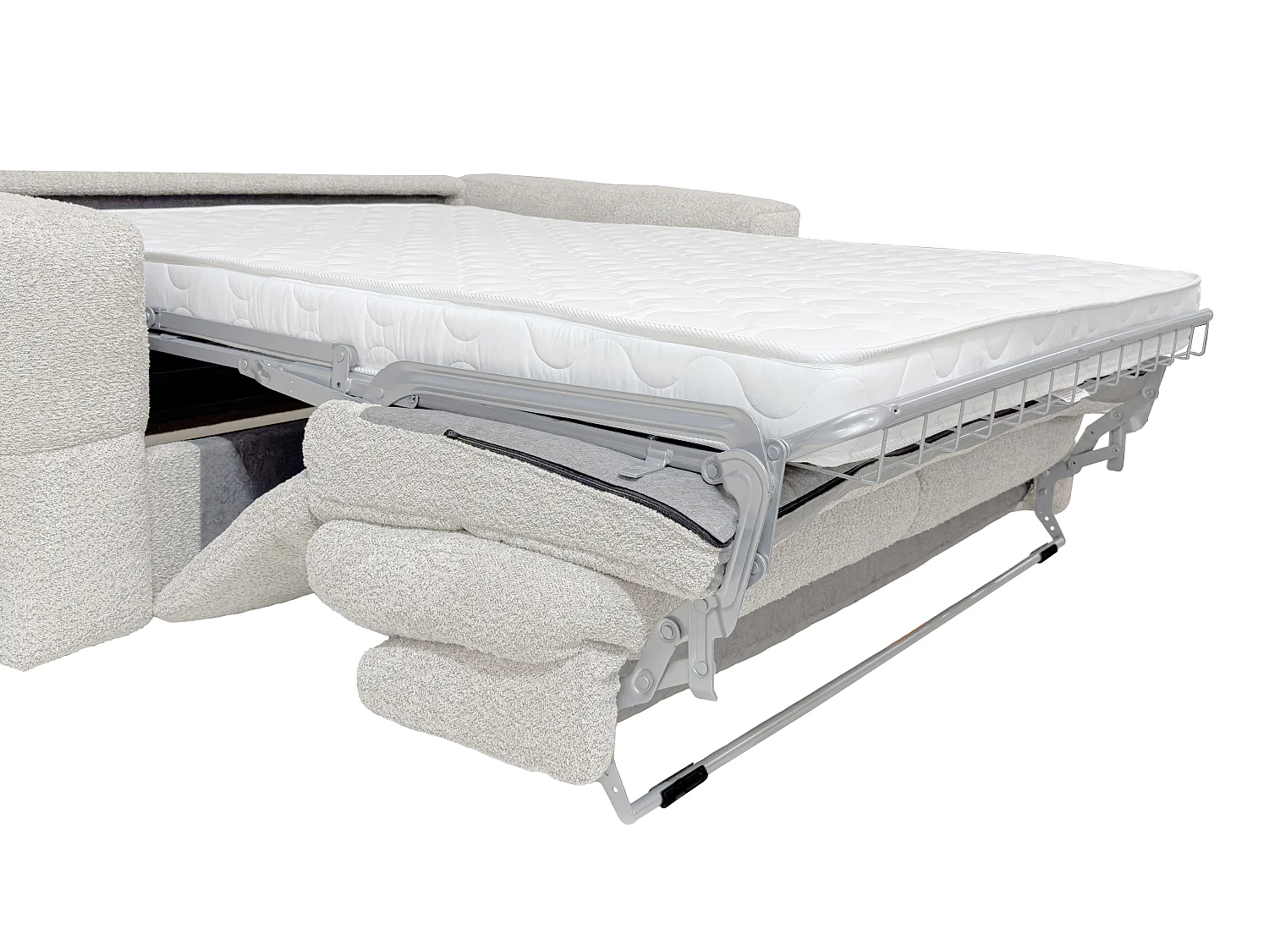 Canapé 3 places convertible express en tissu bouclette beige - Couchage 140 cm - Matelas 13 cm ISSORO