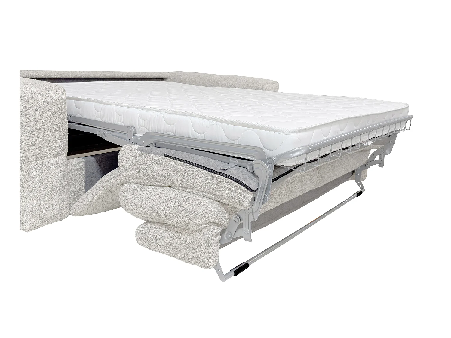 Sofá cama de 3 plazas de apertura rápida de tela rizada beige - Cama de 140 cm - Colchón de 13 cm ISSORO