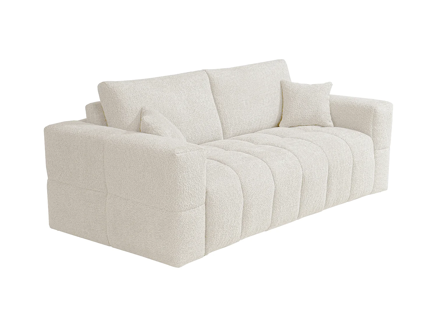 Canapé 4 places convertible express en tissu bouclette beige - Couchage 160 cm - Matelas 13 cm ISSORO