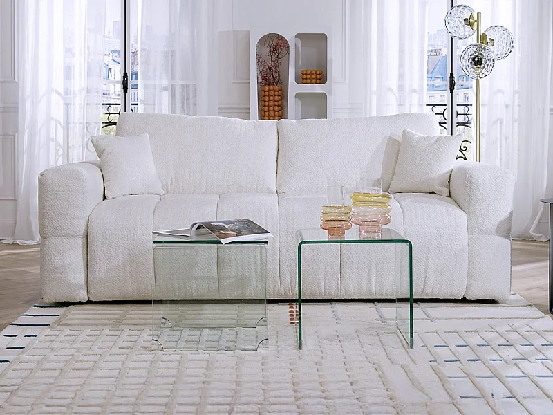 3 sits bäddsoffa beige bouclé tyg bädd 160 cm madrass 13 cm med snabbomvandling ISSORO