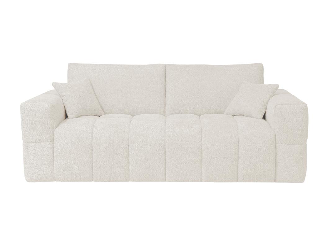 Canapé 3 places convertible express en tissu bouclette beige - Couchage 140 cm - Matelas 16 cm ISSORO