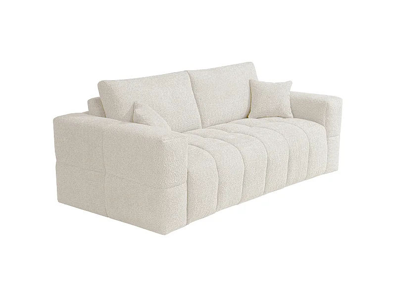 Sofá de 4 lugares convertível abertura rápida em tecido bouclé bege, cama 160 cm e colchão 16 cm - ISSORO