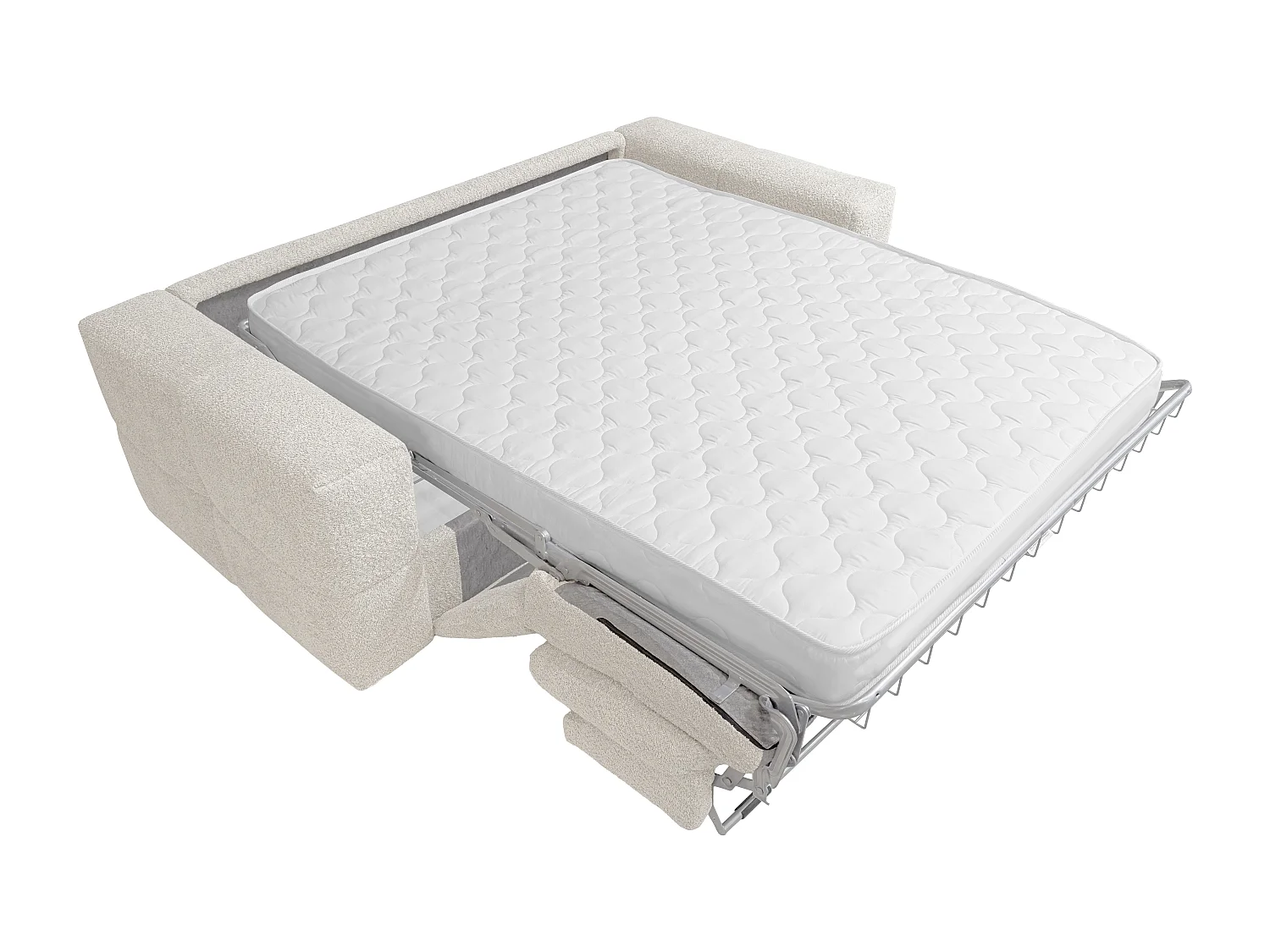 Sofá de 4 lugares convertível abertura rápida em tecido bouclé bege, cama 160 cm e colchão 16 cm - ISSORO