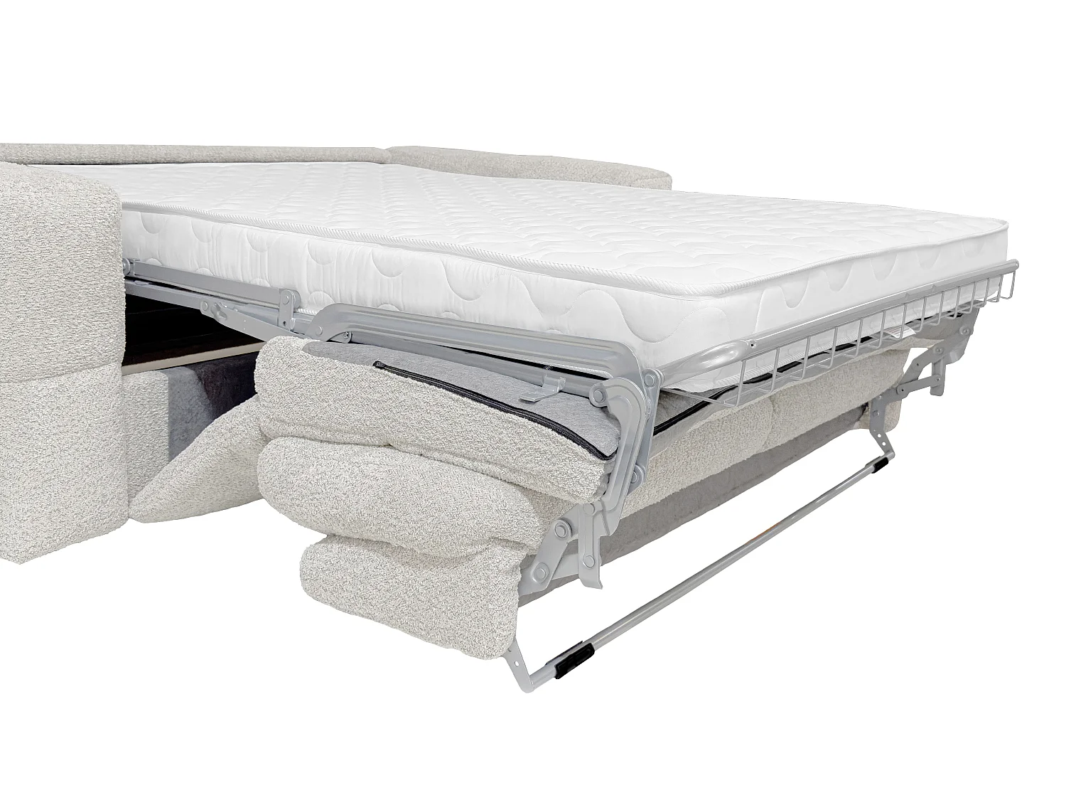 4-sits bäddsoffa beige bouclé tyg bädd 160 cm madrass 16 cm med snabbomvandling ISSORO