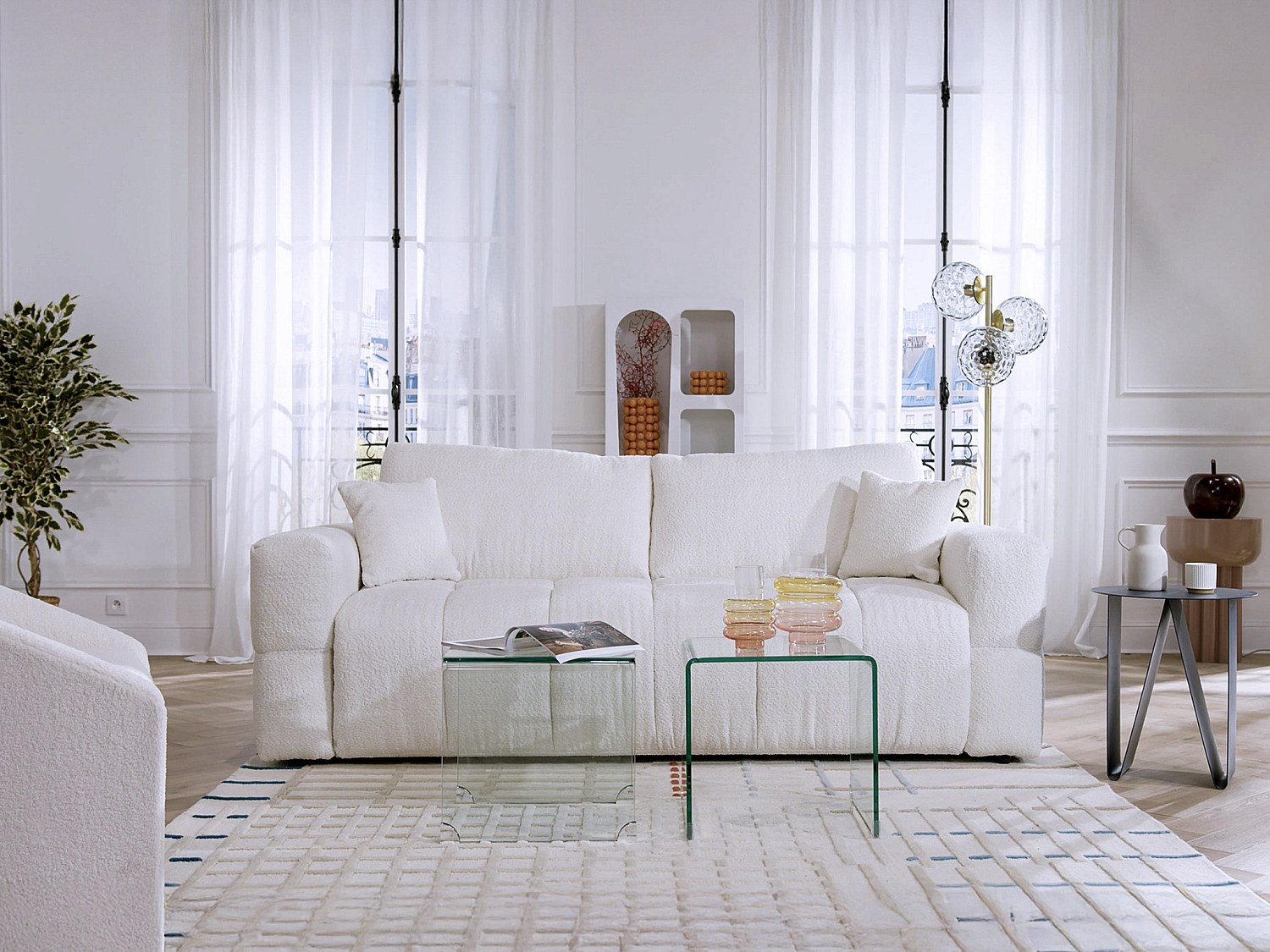 Schlafsofa mit Matratze 4-Sitzer - Bouclé-Stoff - Beige - Liegefläche 160 c günstig online kaufen