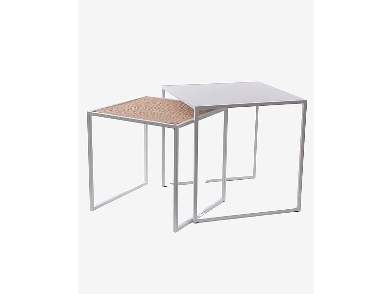 Tavolino doppio in metallo e rattan