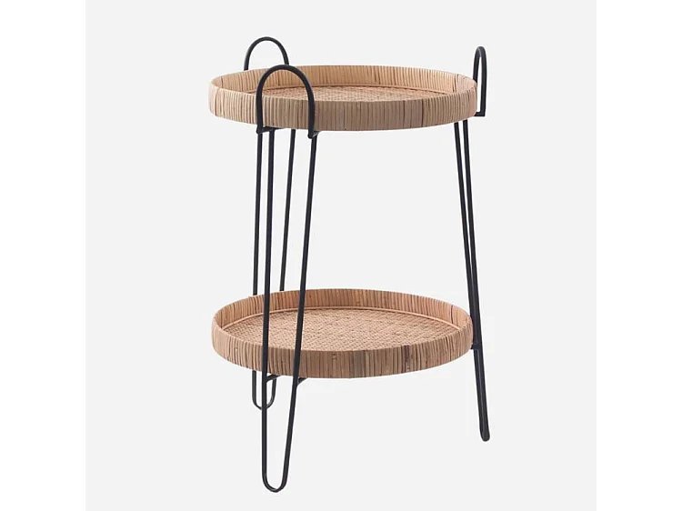 Tavolino in metallo nero e rattan