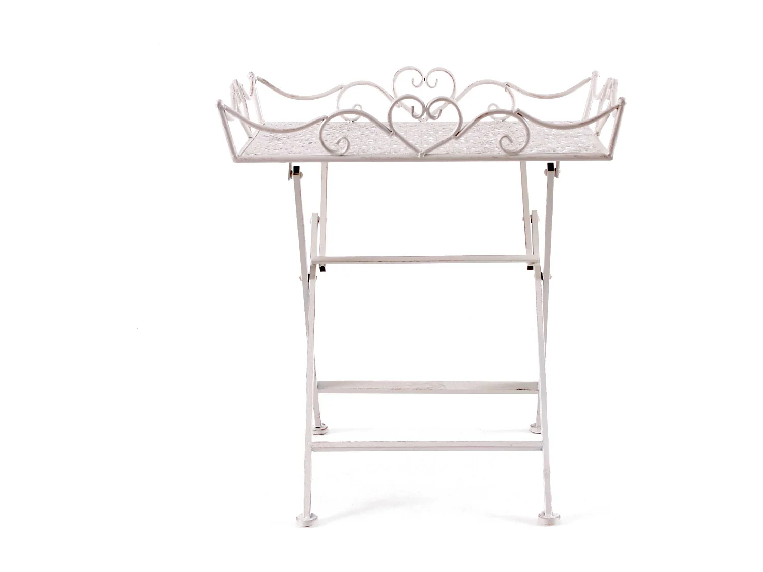Tavolino-vassoio pieghevole rettangolare in ferro bianco