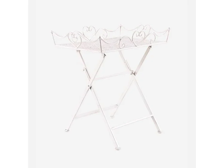 Tavolino-vassoio pieghevole rettangolare in ferro bianco