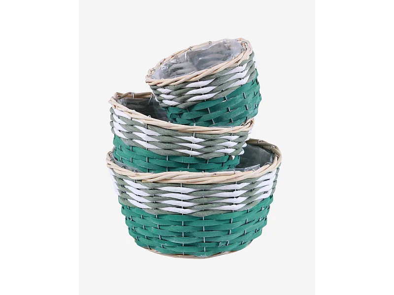 Set di 3 portavasi rotondi in vimini e fibre naturali