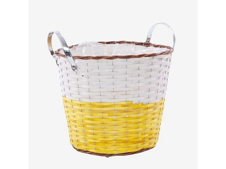 Portavaso in vimini giallo con manici