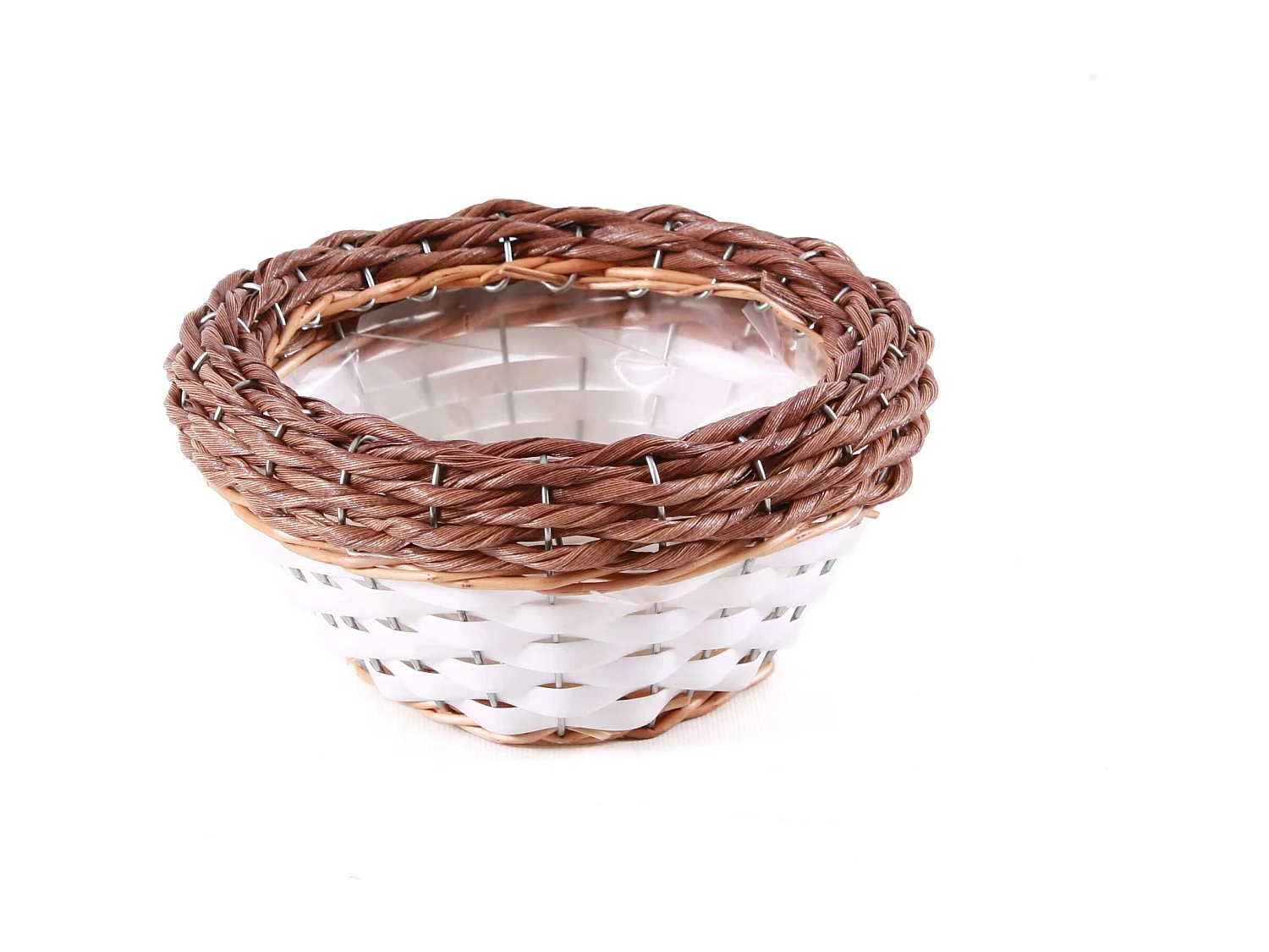 Set di 3 portafiori rotondi in vimini e pvc