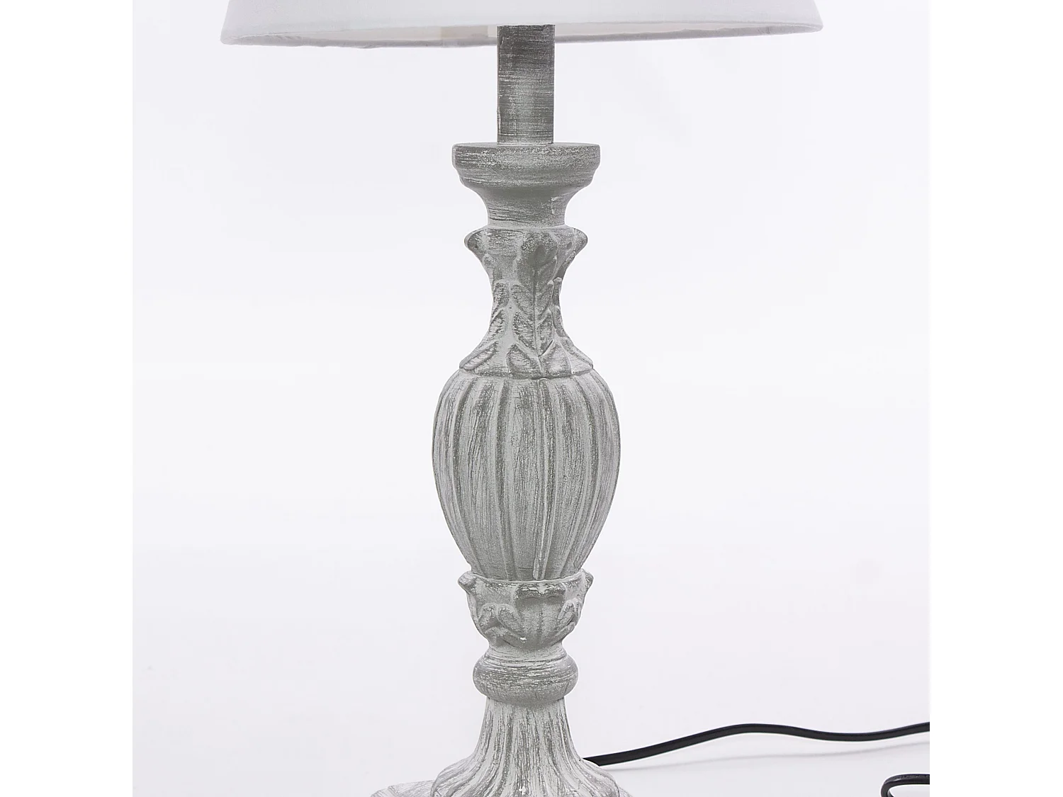 Lampada da Tavolo Grigia in MDF con Paralume Bianco Design Classico Attacco E27