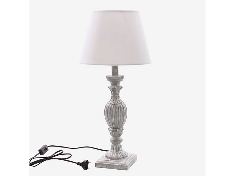 Lampada da Tavolo Grigia in MDF con Paralume Bianco Design Classico Attacco E27
