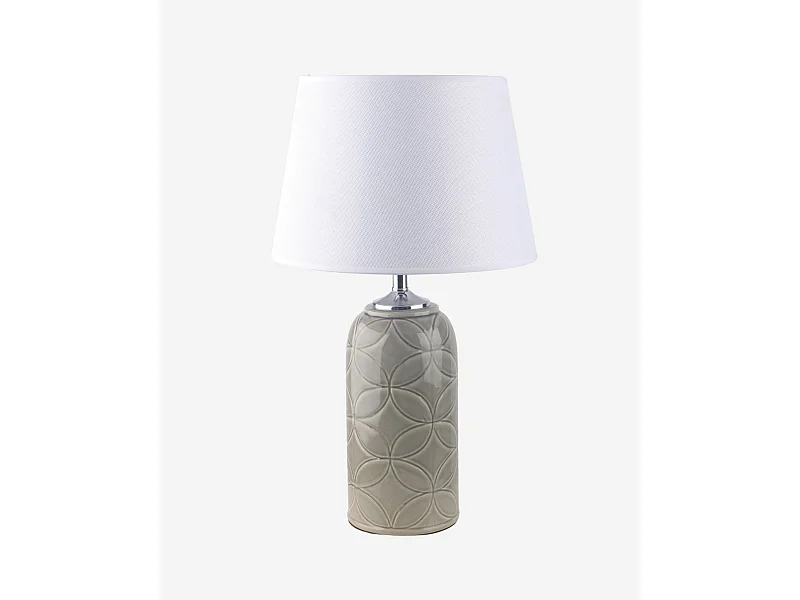 Lampada da Tavolo Beige in Ceramica con Paralume Bianco Stile Vintage Attacco E27