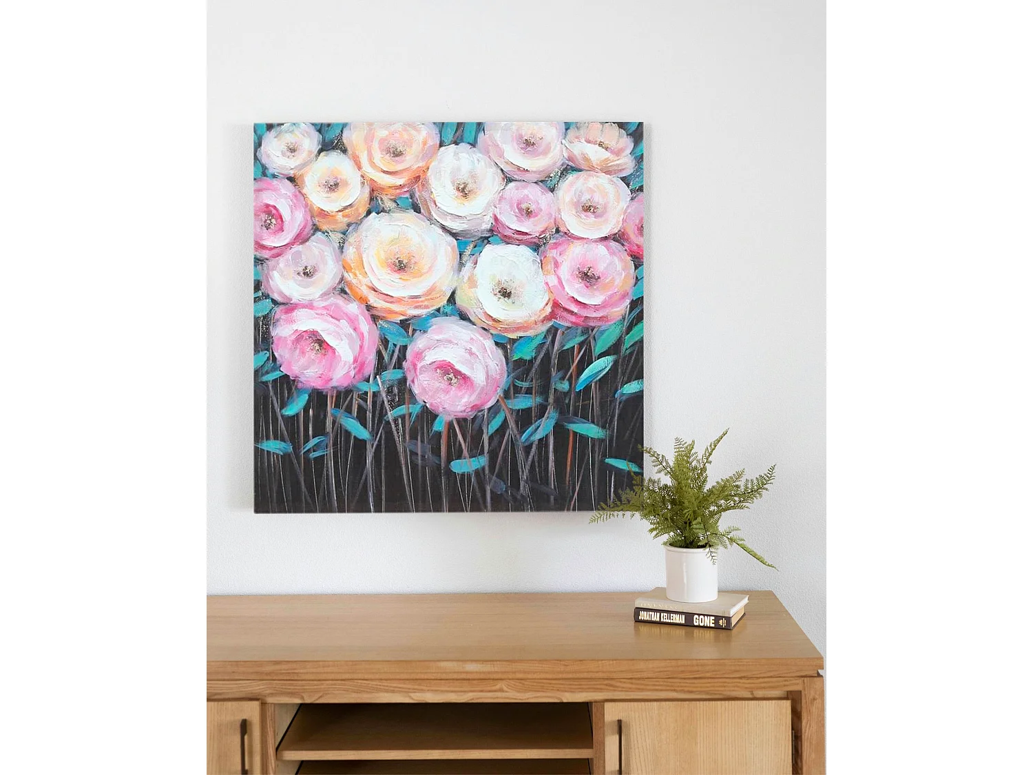 Quadro Rose Floreale 80x80 cm con Telaio in Legno di Abete Decorazione Parete Casa
