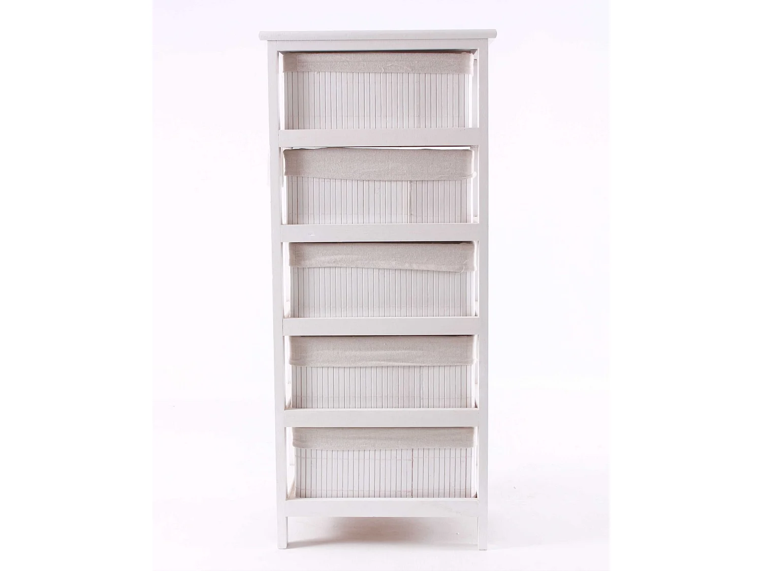 Cassettiera larga in abete e bambù bianca