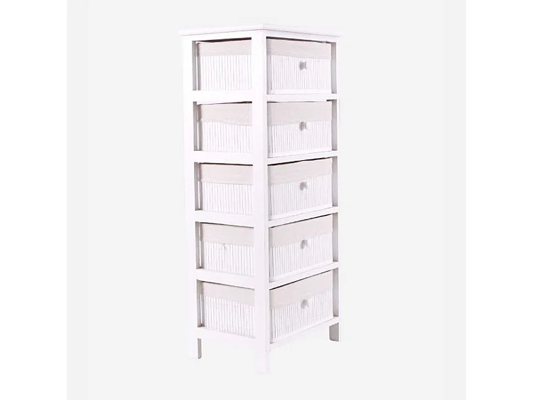 Cassettiera larga in abete e bambù bianca