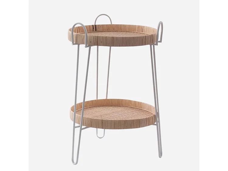 Tavolino metallo bianco e rattanesco