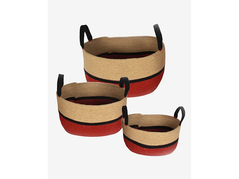 Set di 3 cesti in juta bicolore