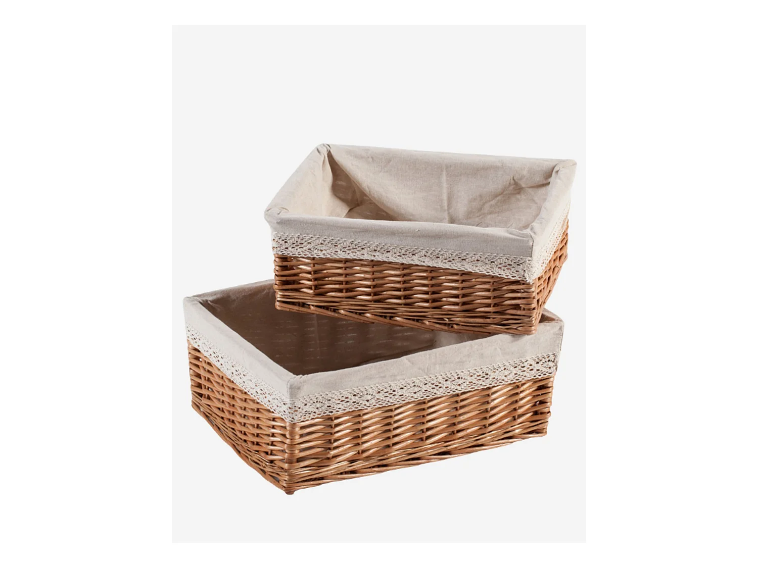 Set di 2 cestini in vimini con fodera