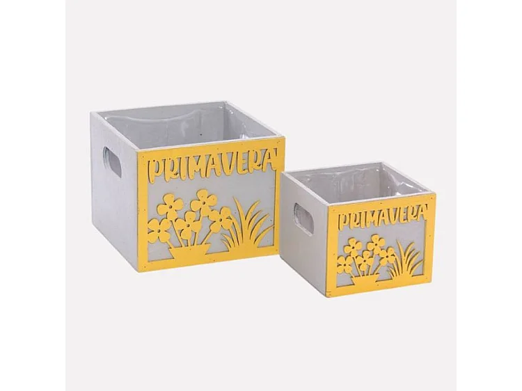 Portavaso giallo in abete in set di 2