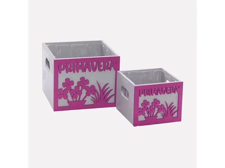 Portavaso fucsia in abete in set di 2