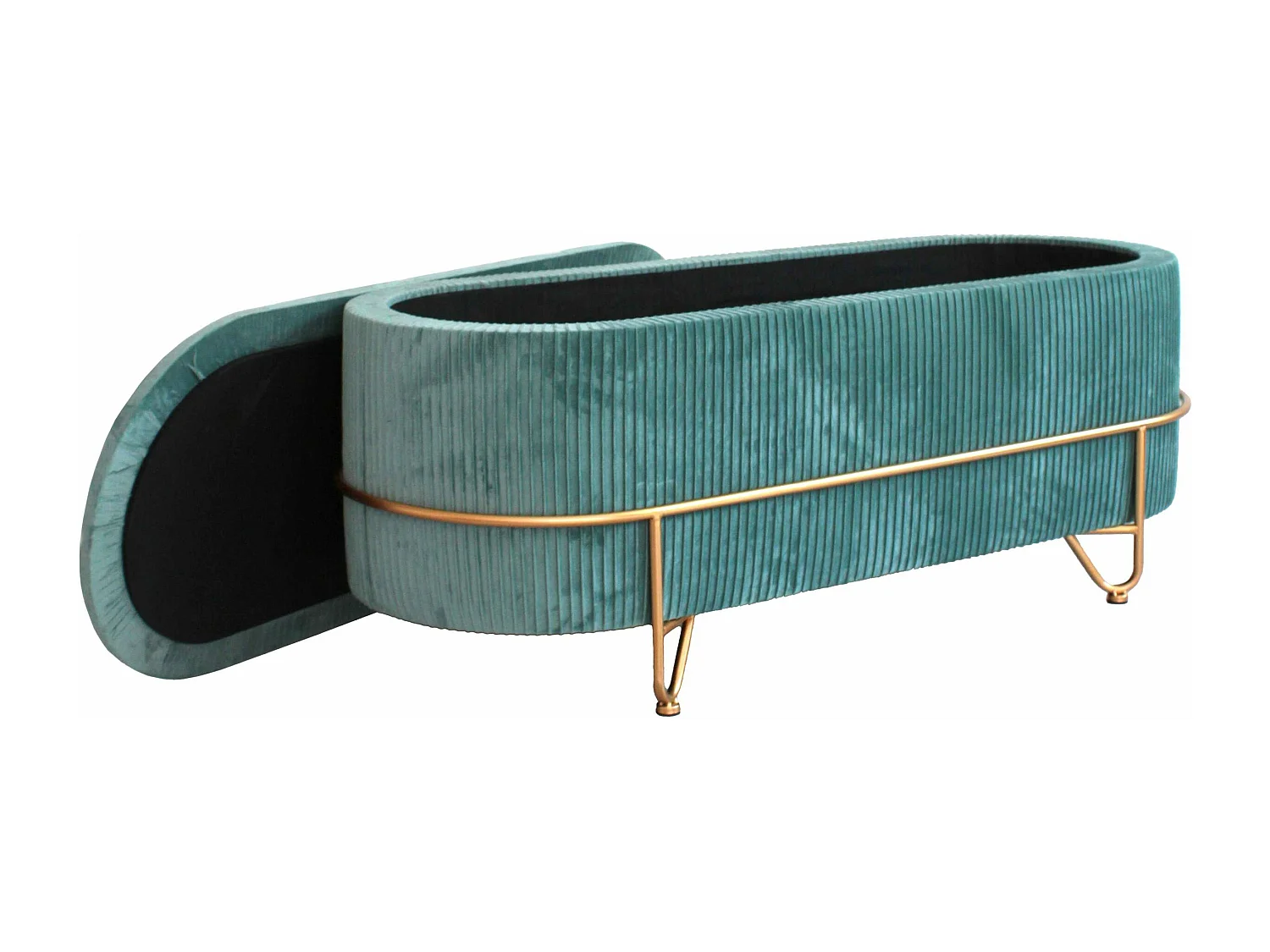 Panca contenitore in velluto con pouf