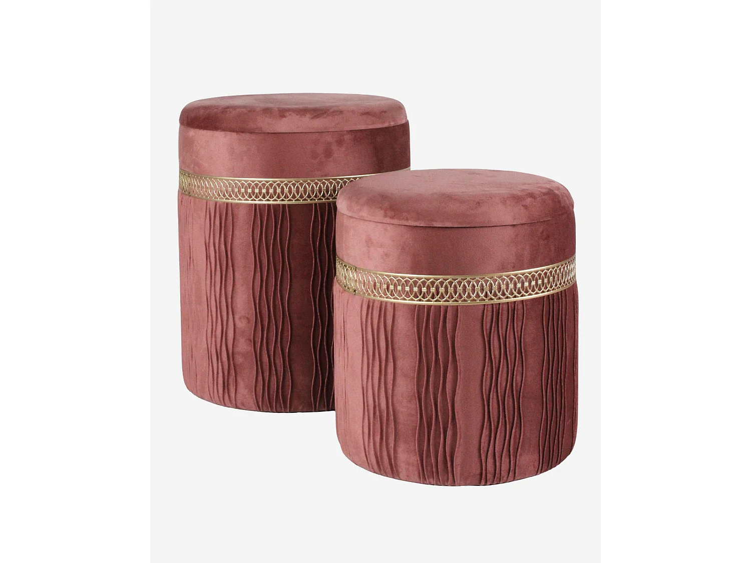 Set di 2 pouf contenitore in velluto rosa