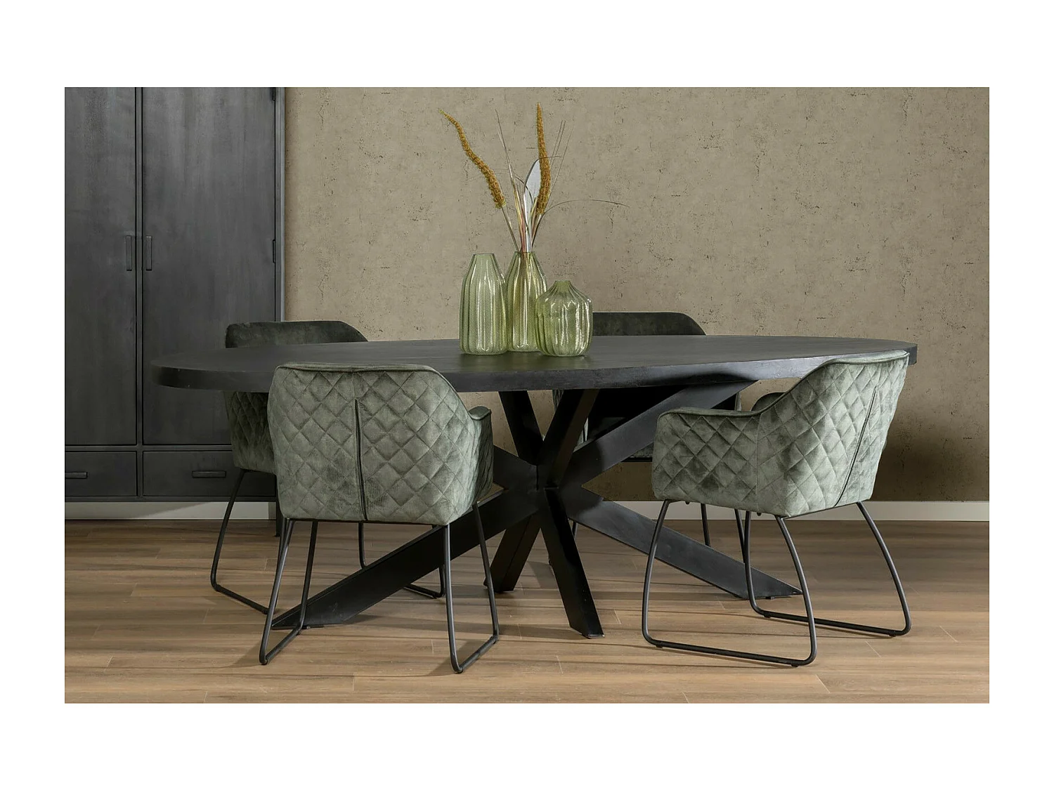 UZES-Mesa de comedor ovalada 6/8 personas 180cm madera negra