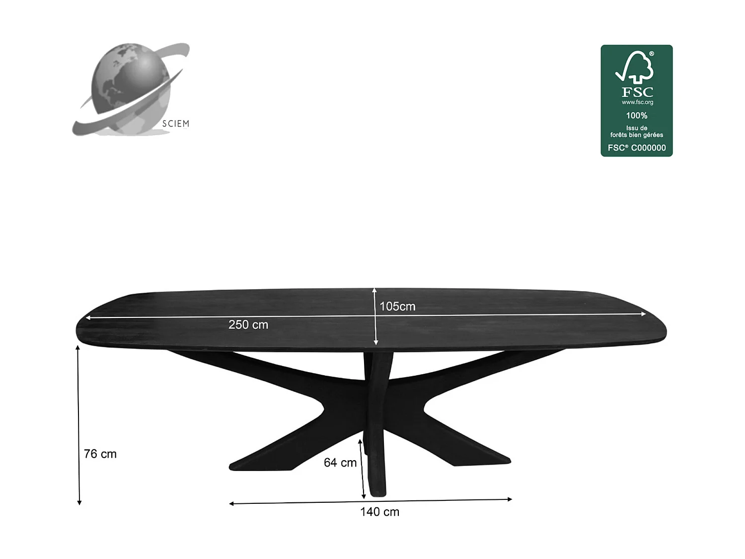 EPSY-Tavolo da pranzo ovale 10 persone 250 cm legno nero