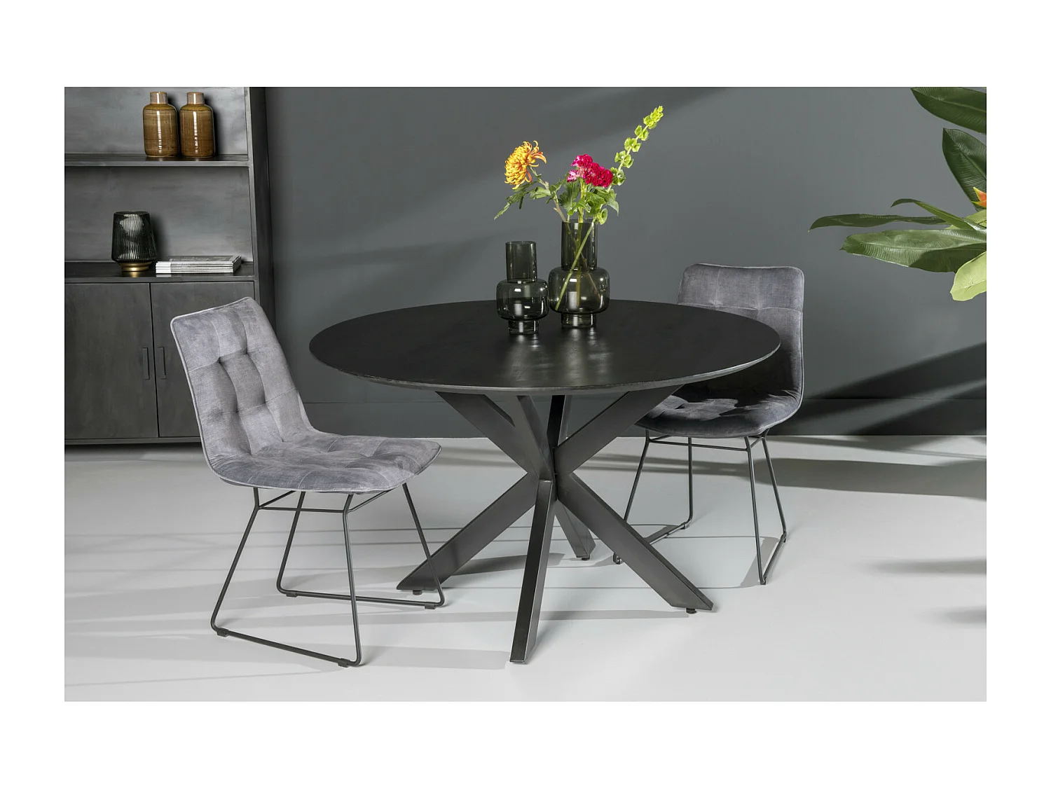 URBAN-Mesa de comedor redonda 6 personas 130 cm madera negra