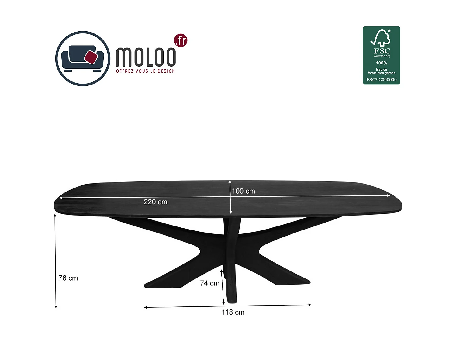 EPSY-Mesa de comedor ovalada 8/10 personas 220  madera negra