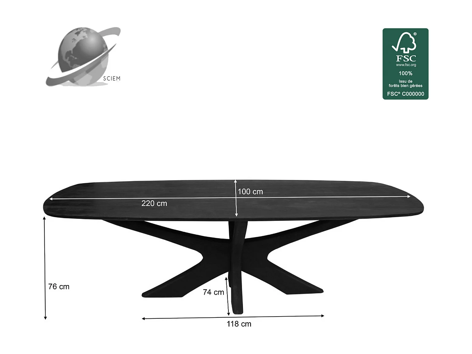 EPSY-Mesa de comedor ovalada 8/10 personas 220  madera negra