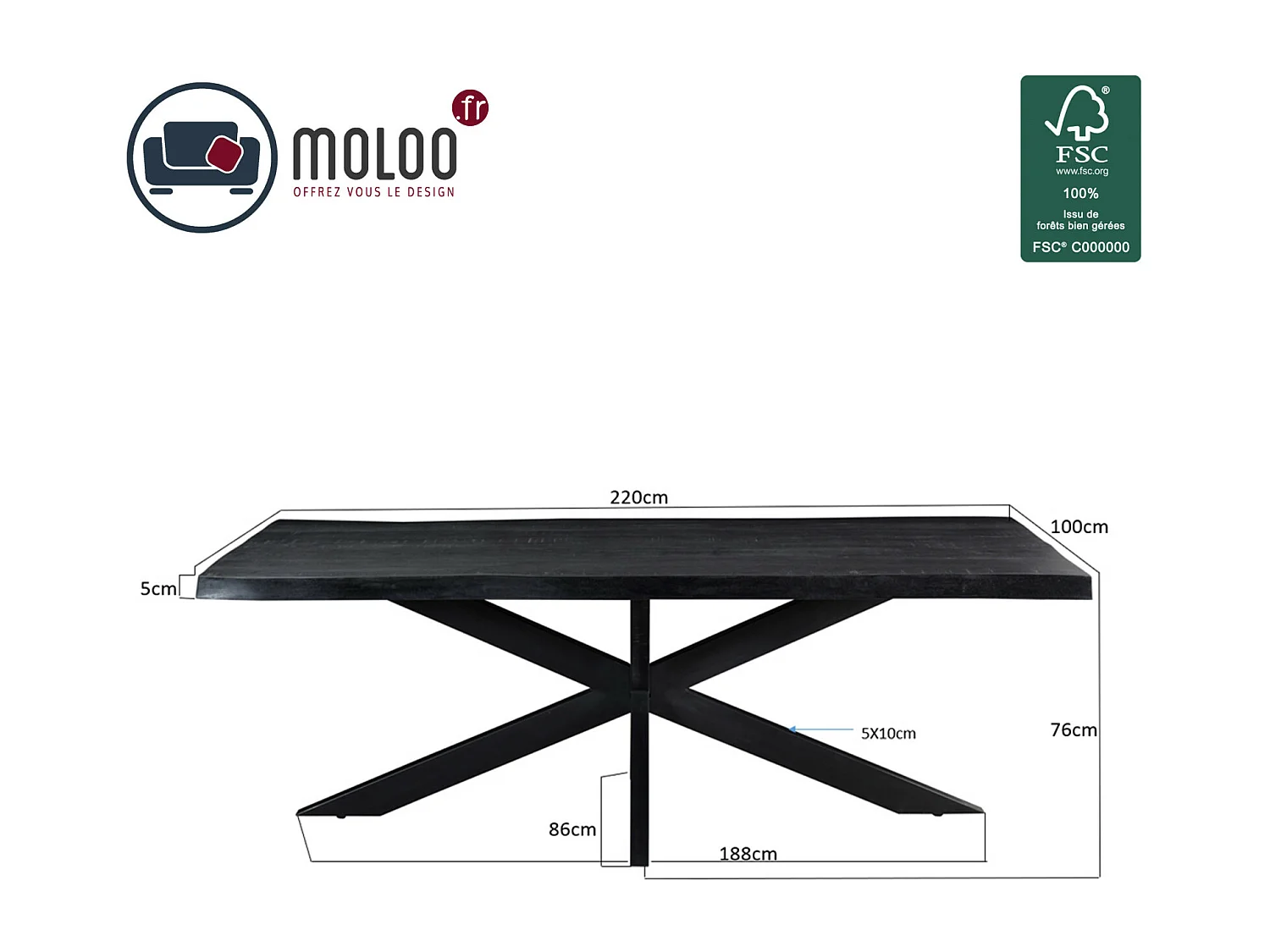 UZES-Mesa de comedor 8/10 personas 220 cm bordes sin aserrar