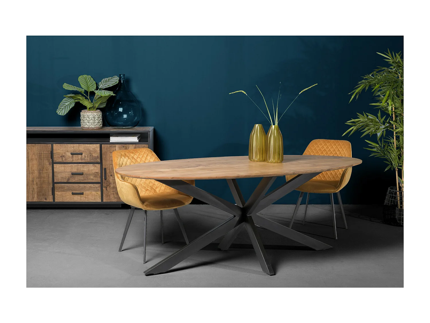 URBAN-Table à manger ovale 6/8 personnes 180 cm en bois massif