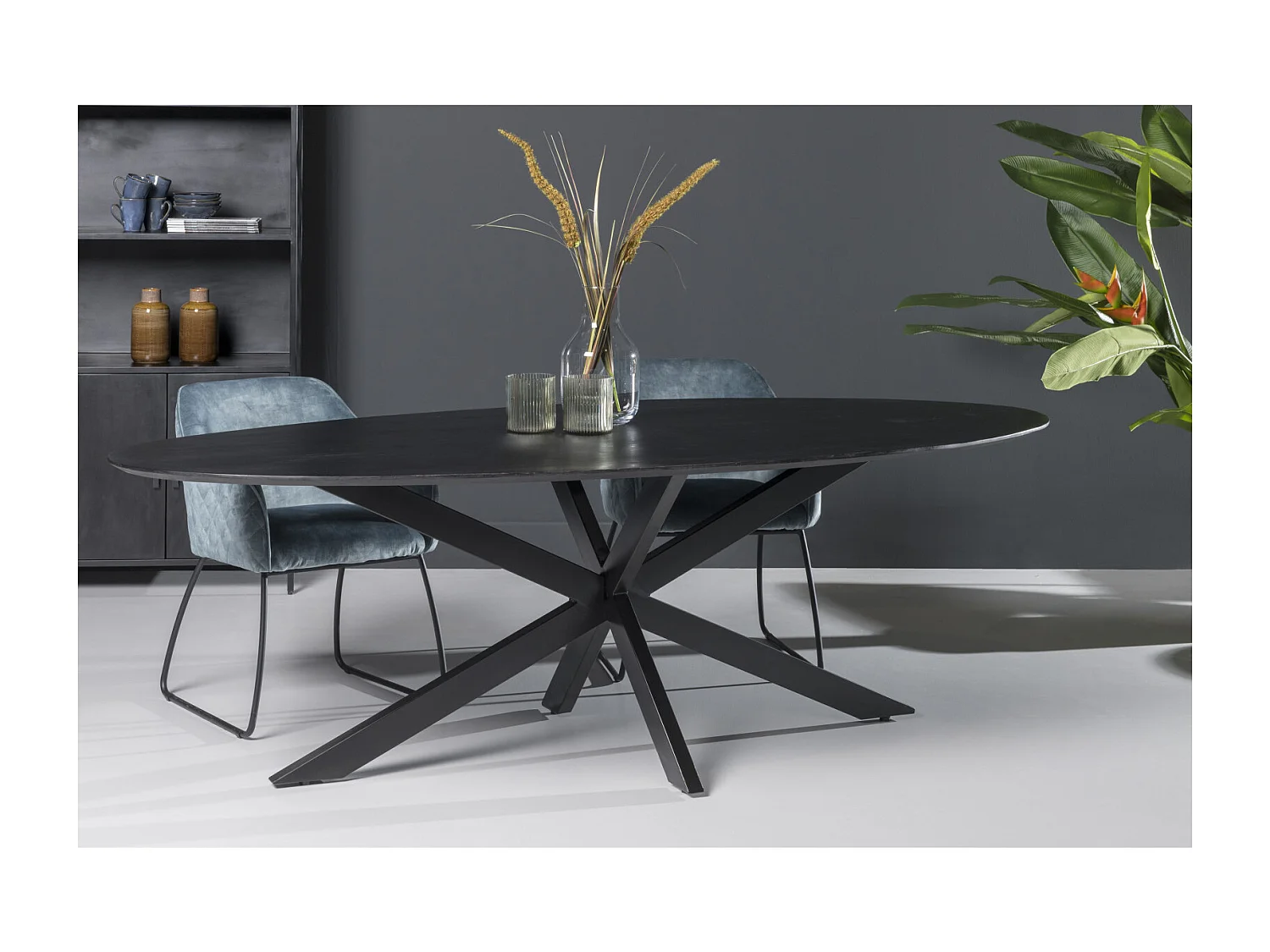 URBAN-Table à manger ovale 8/10 personnes 210 cm en bois massif noir