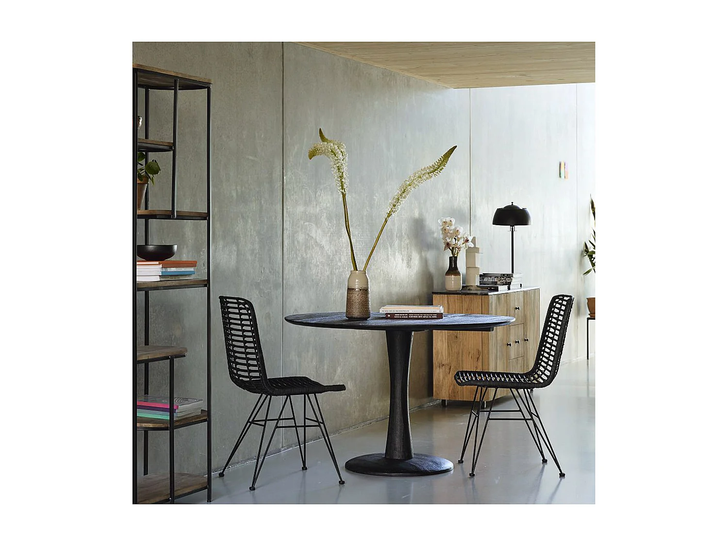 BANGALORE-Mesa de comedor redonda 4 personas 120 cm negra