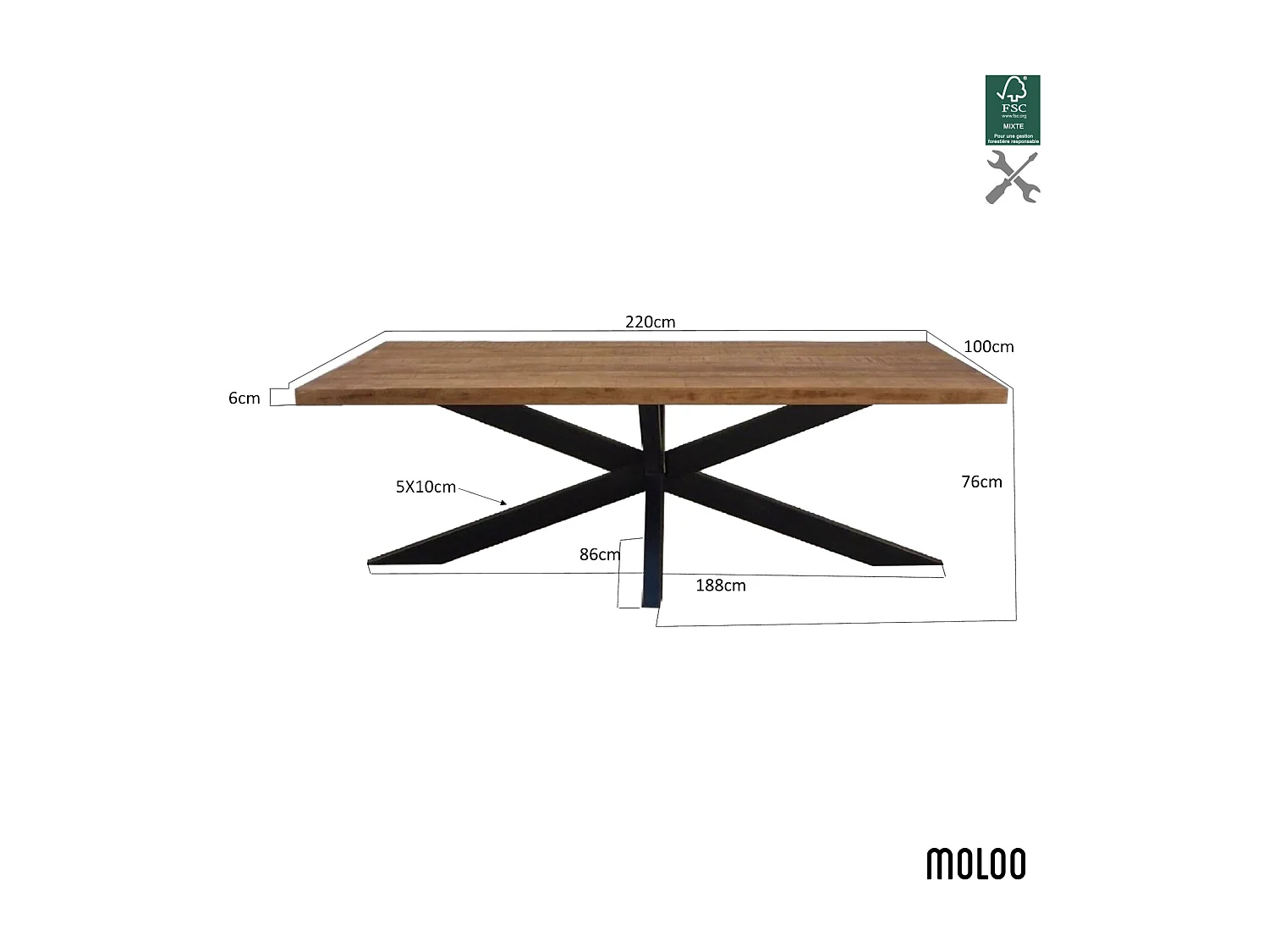 MANAUS-Table à manger 8/10 personnes 220 cm en bois massif