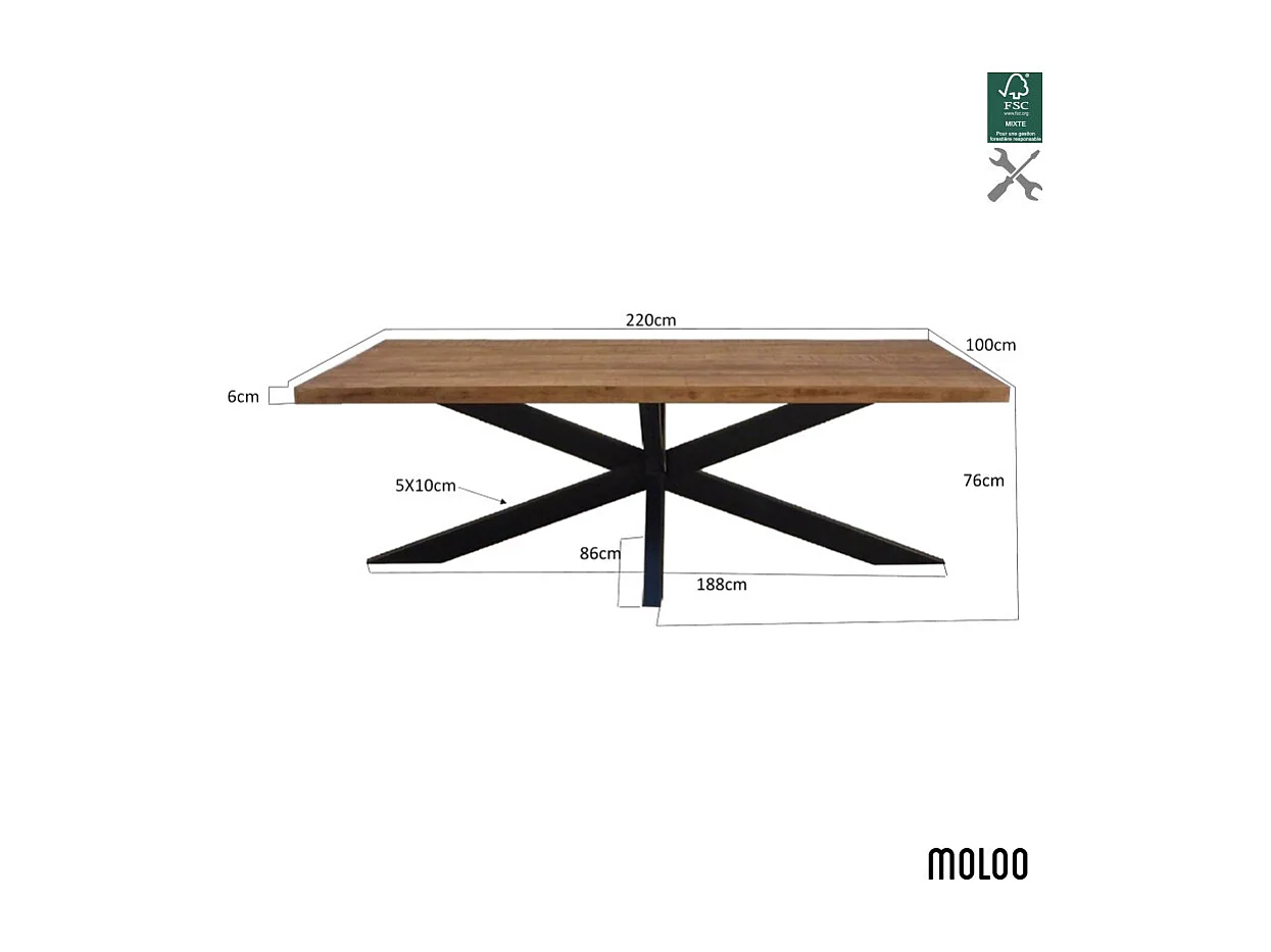 MANAUS-Table à manger 8/10 personnes 220 cm en bois massif